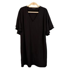 Eloquii Dress Womens 18 Black Shift Midi V-Neck Ruffle Short Sleeve Pullover
